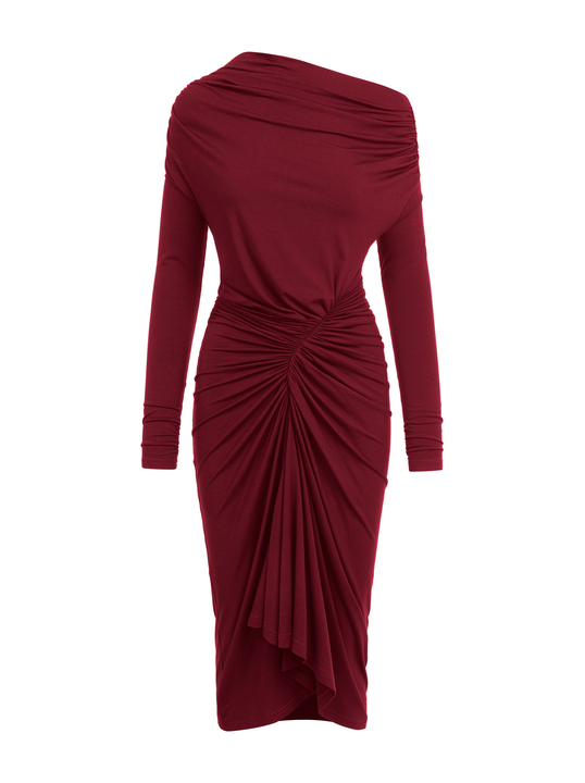 Corsica - Sukienka z przesuniętym marszczeniem ECOVERO™ bordowa