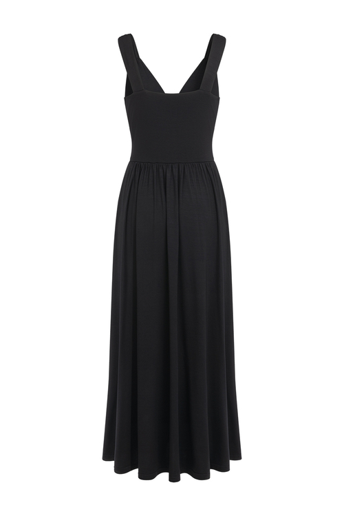 Bajka - Sukienka maxi na ramiączkach z TENCEL™ w kolorze czarnym