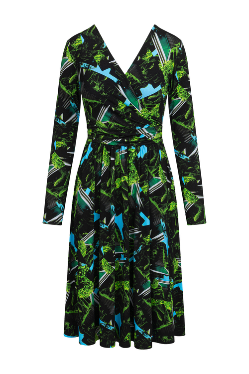 Rosa Midi - Rozkloszowana sukienka z dekoltem na plecach we wzorze Oasis