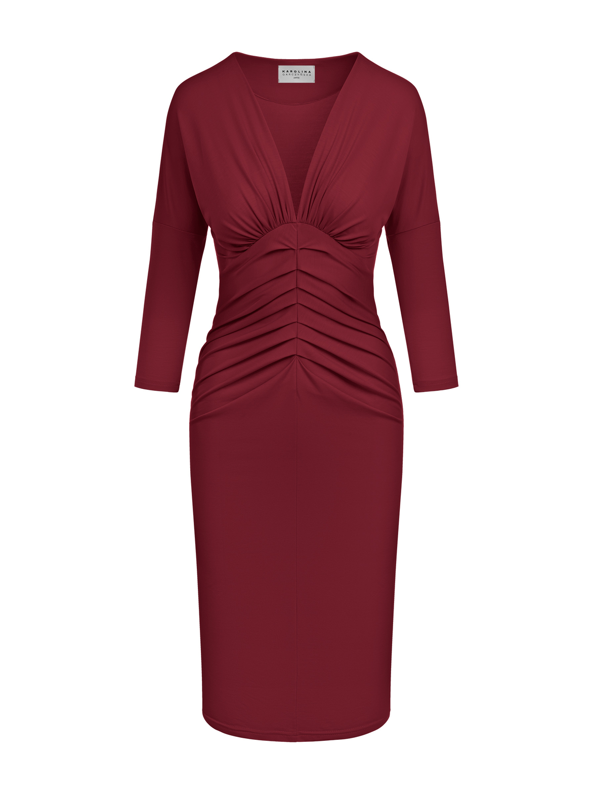 Georgina - Sukienka z drapowaniem ECOVERO™ bordowa
