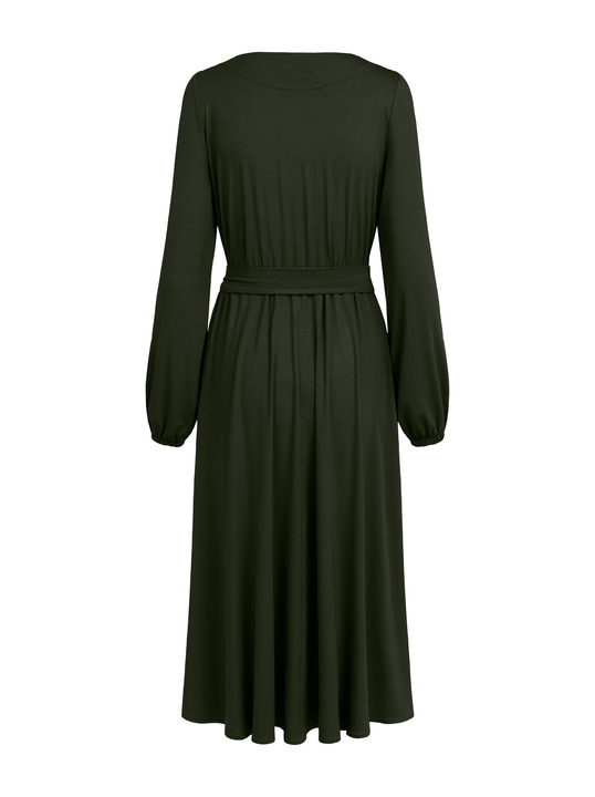 Scarlet - Ponadczasowa sukienka kopertowa ECOVERO™ oliwkowa