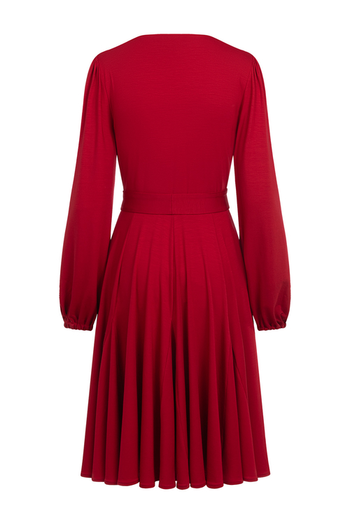 Gaja Midi - rozkloszowana midi z godetami w kolorze PANTONE Jester Red
