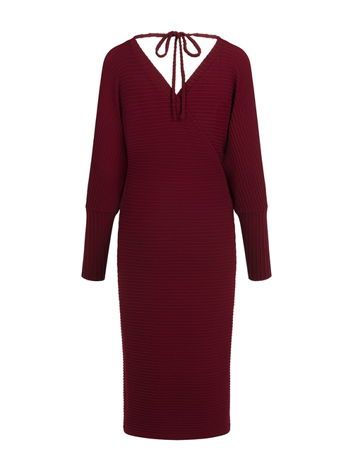Virginia - Bordowa sukienka z dzianiny strukturalnej z wiązaniem