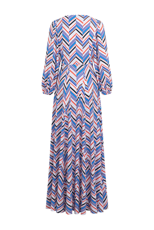 Tiffany Maxi - sukienka rozkloszowana z marszczonym rękawem we wzorze Herringbone