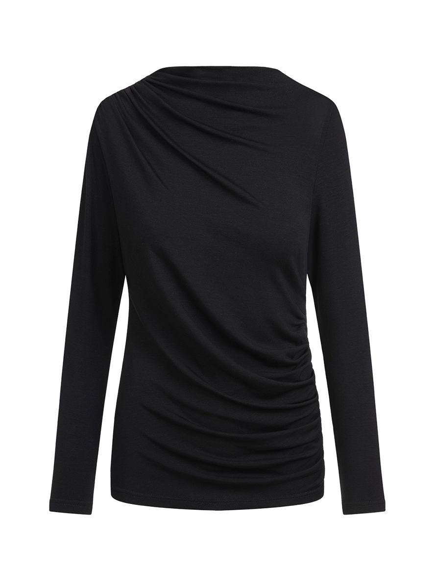 Austin - Czarna bluzka z marszczeniem z wiskozy ECOVERO™