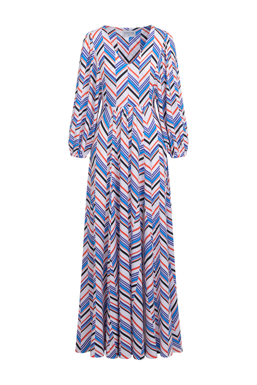 Tiffany Maxi - sukienka rozkloszowana z marszczonym rękawem we wzorze Herringbone