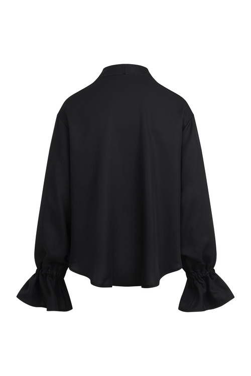 Aura - Czarna bluzka z wiązaniem i efektownymi mankietami TENCEL™