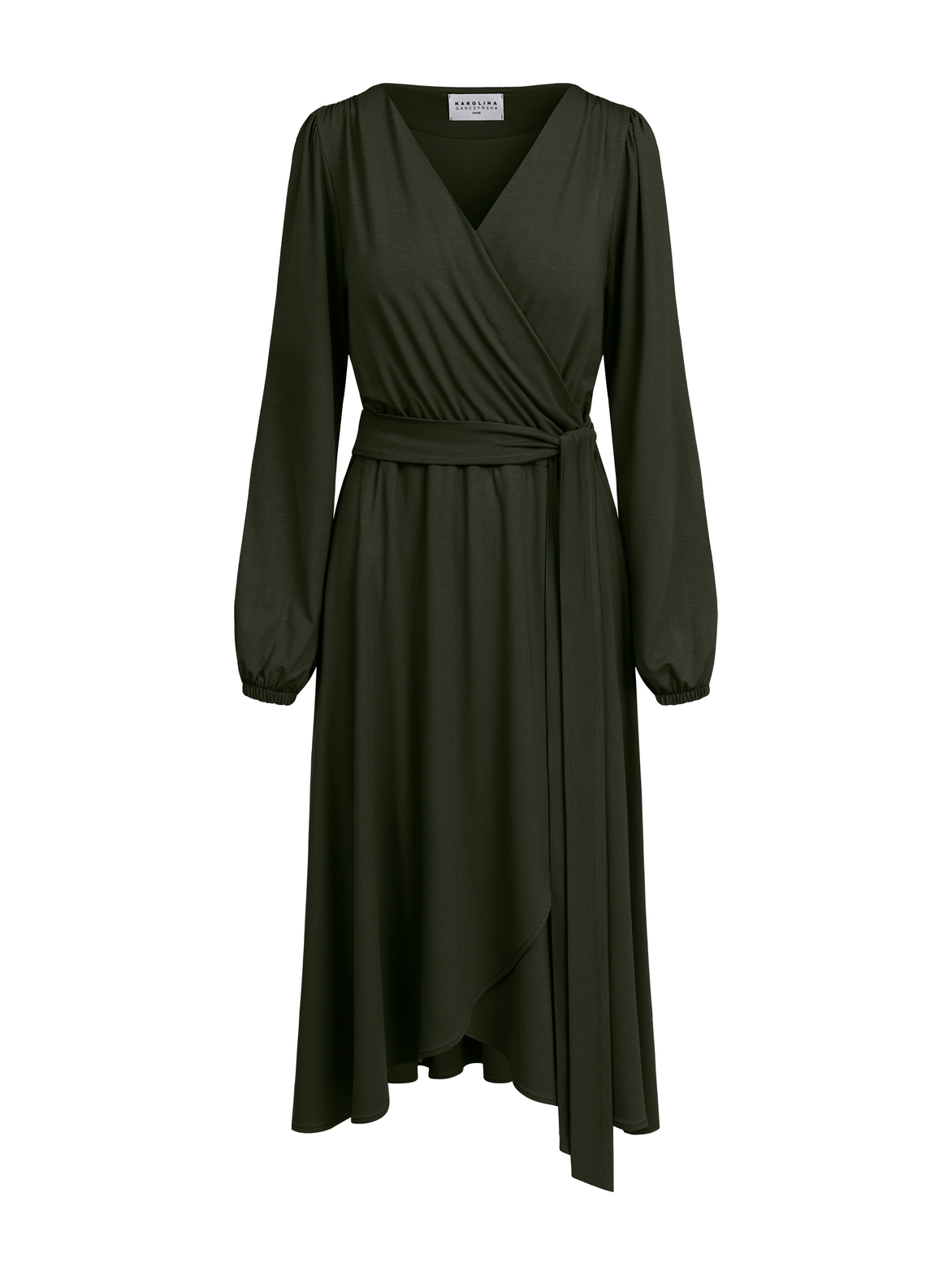 Scarlet - Ponadczasowa sukienka kopertowa ECOVERO™ oliwkowa