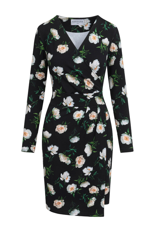 Laura Mini - Ołówkowa krótka sukienka bawełniana we wzorze Noir