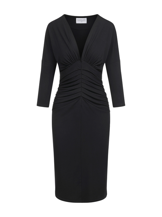Georgina - Sukienka z drapowaniem ECOVERO™ czarna