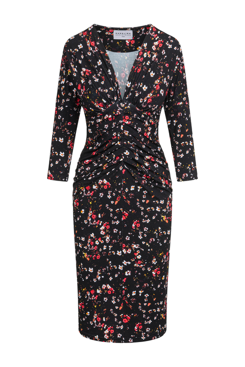 Georgina Midi - dopasowana sukienka z drapowaniem we wzorze Ditsy