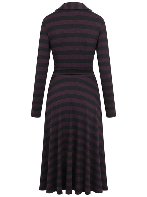 Rita - Sukienka w dziane paski z kołnierzykiem