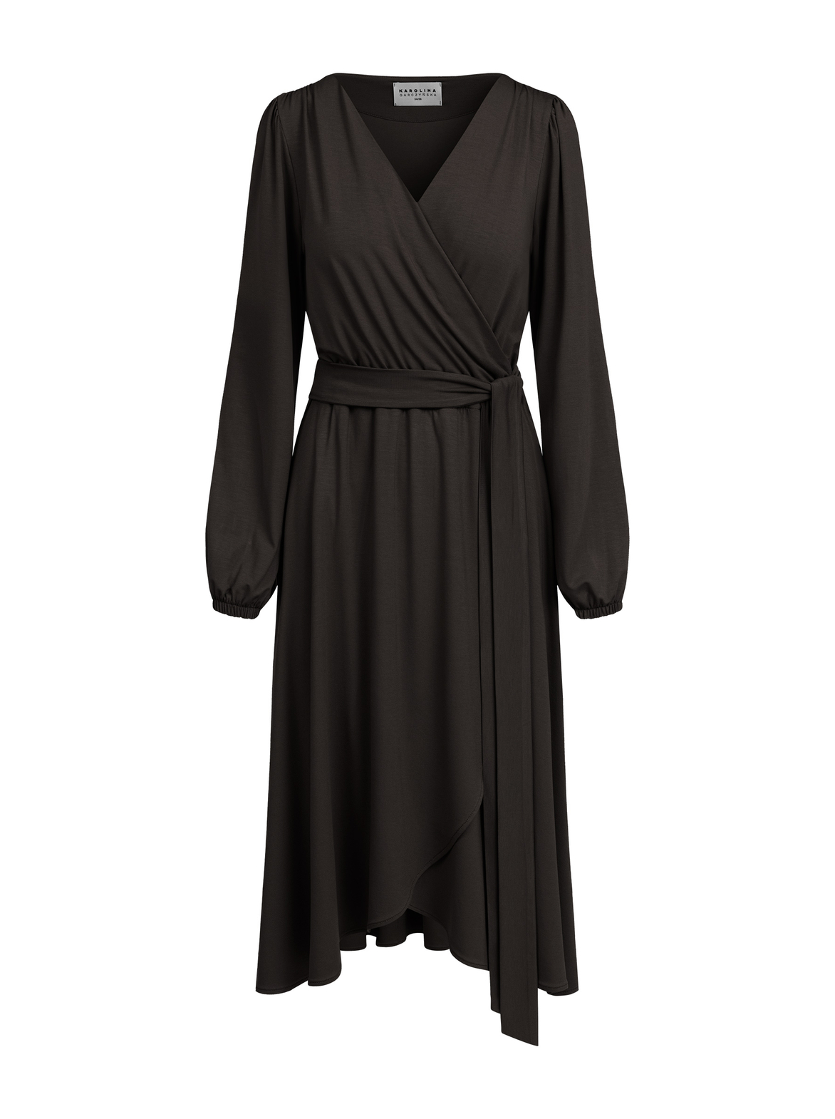 Scarlet - Ponadczasowa sukienka kopertowa ECOVERO™ gorzka czekolada