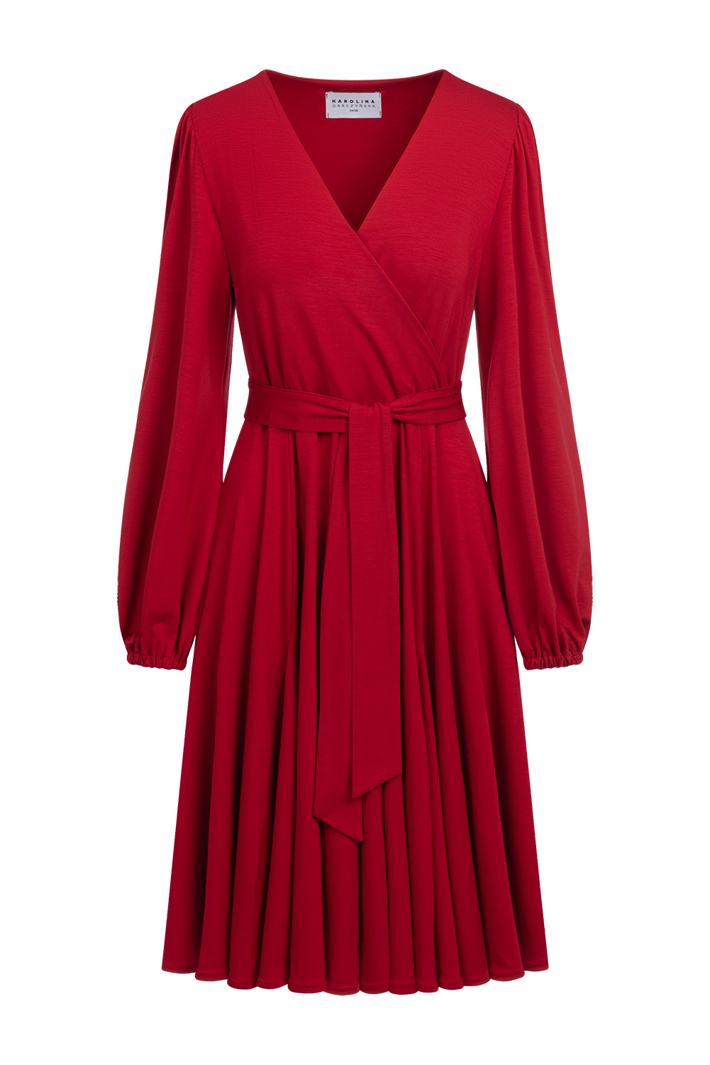 Gaja Midi - rozkloszowana midi z godetami w kolorze PANTONE Jester Red