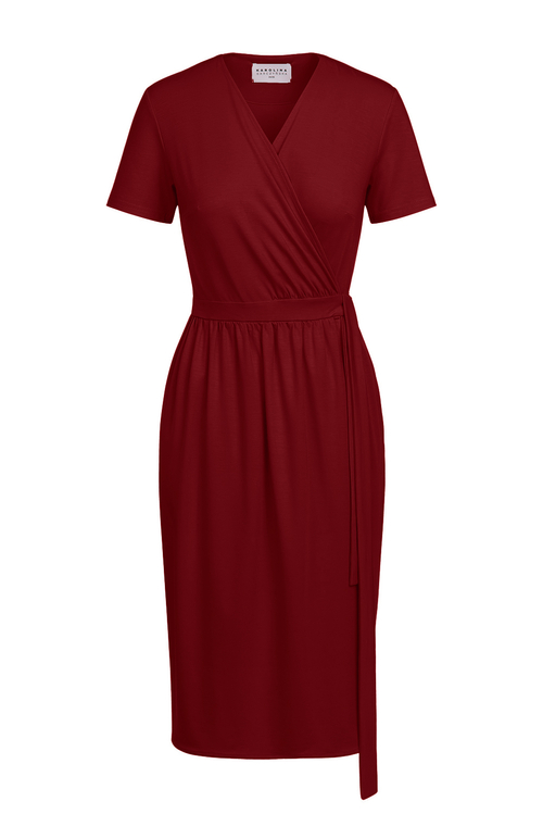 Rachel - przekładana sukienka ołówkowa w kolorze PANTONE Rumba Red