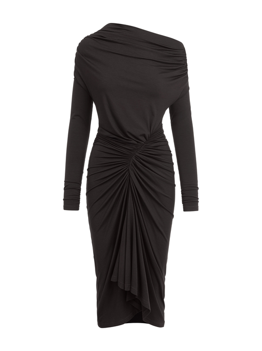 Corsica - Sukienka z przesuniętym marszczeniem ECOVERO™ gorzka czekolada