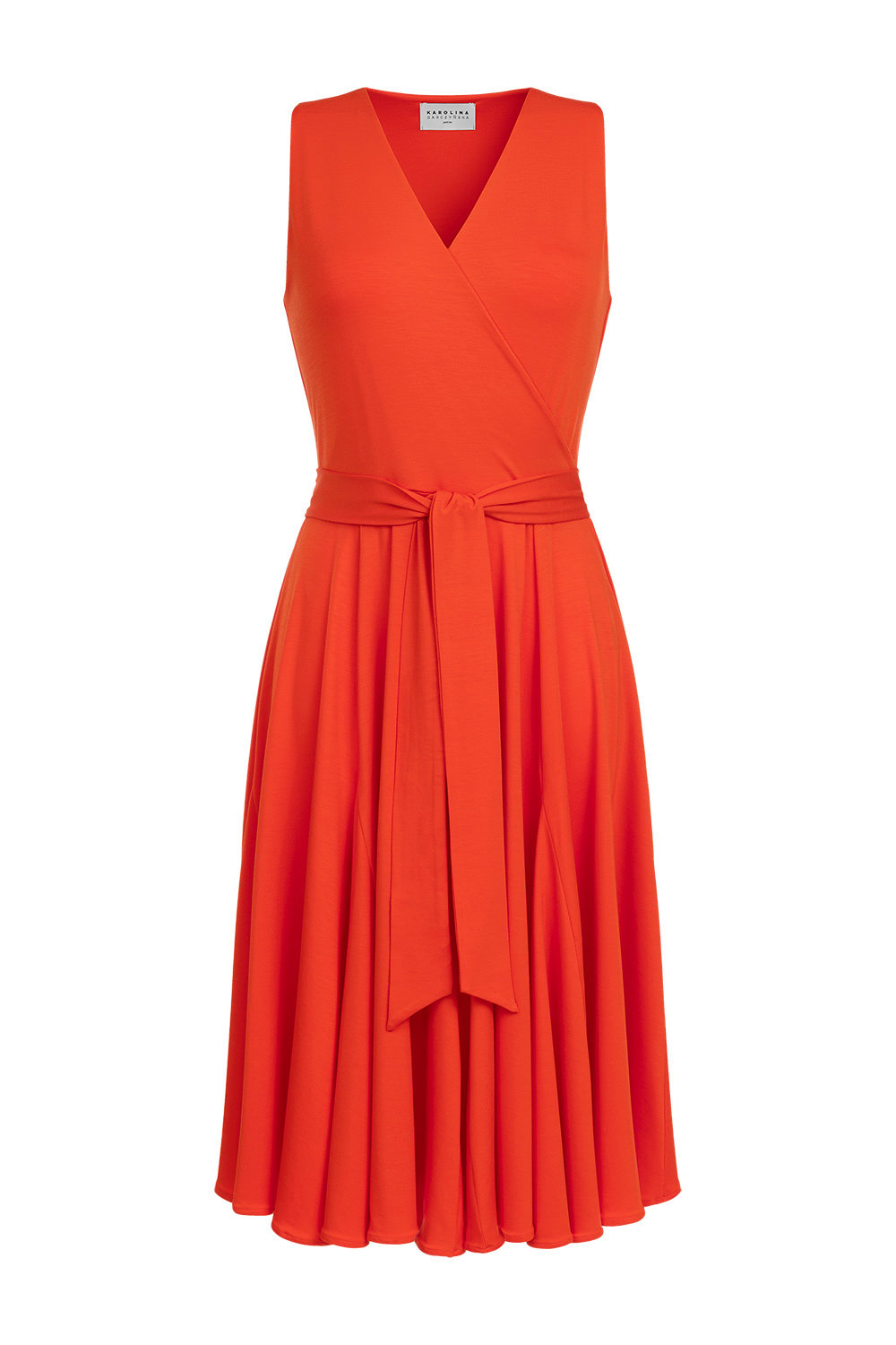 Gisele Midi - Sukienka z godetami bez rękawów w kolorze PANTONE Poinciana