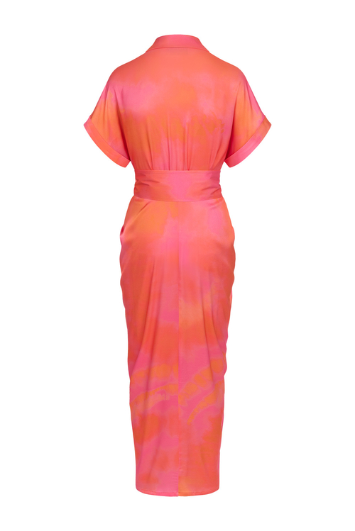 Nairobi - Rozpinana sukienka maxi w tonalnym wzorze Sunset Warmth