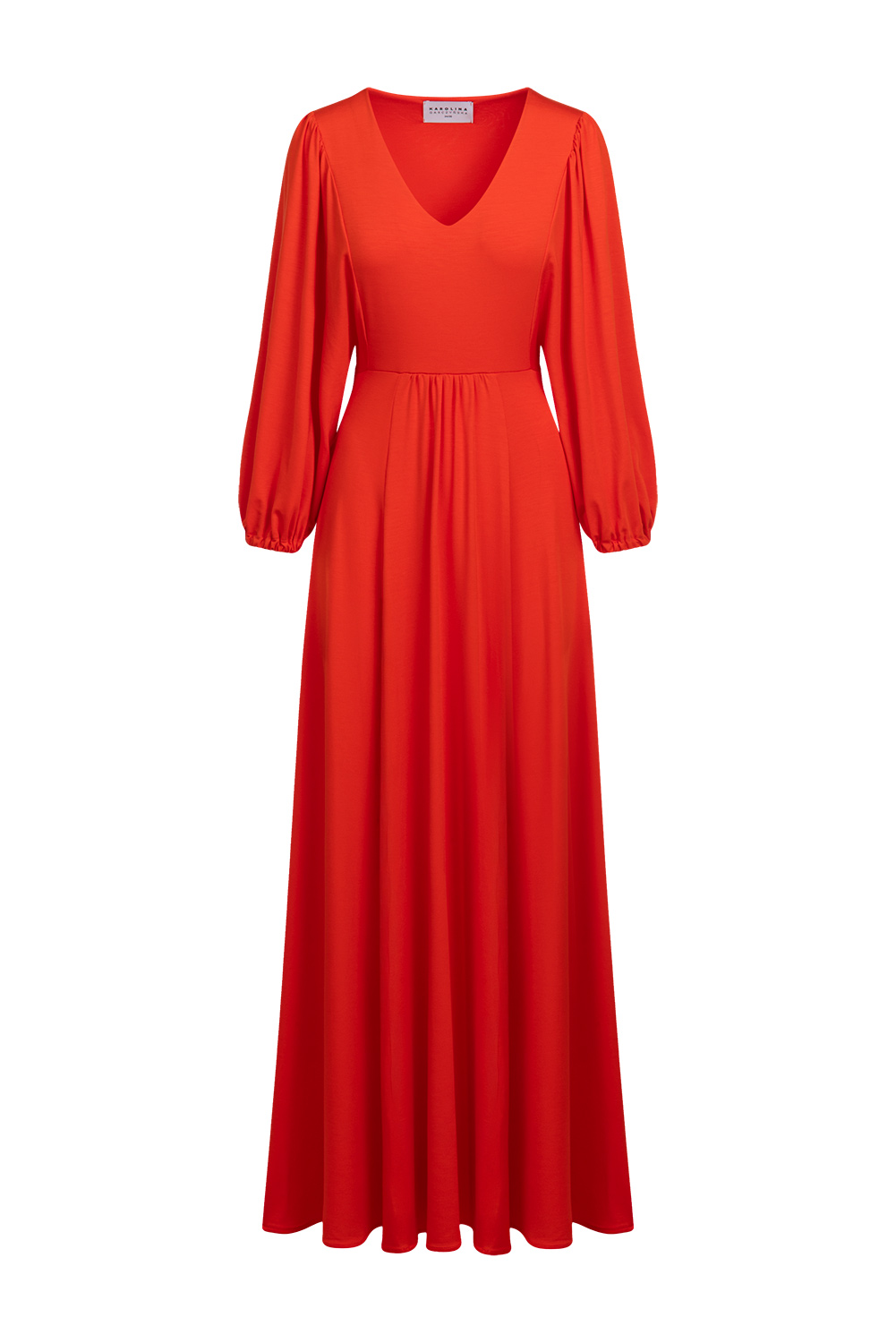 Tiffany Maxi - sukienka rozkloszowana z marszczonym rękawem kolorze PANTONE Poinciana