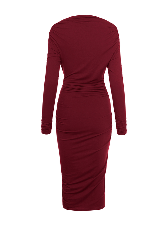 Corsica - Sukienka z przesuniętym marszczeniem ECOVERO™ bordowa
