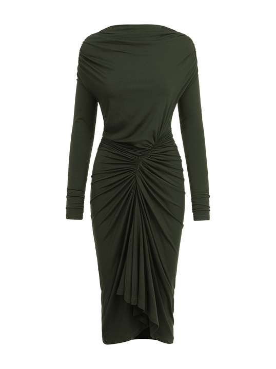 Corsica - Sukienka z przesuniętym marszczeniem ECOVERO™ oliwkowa