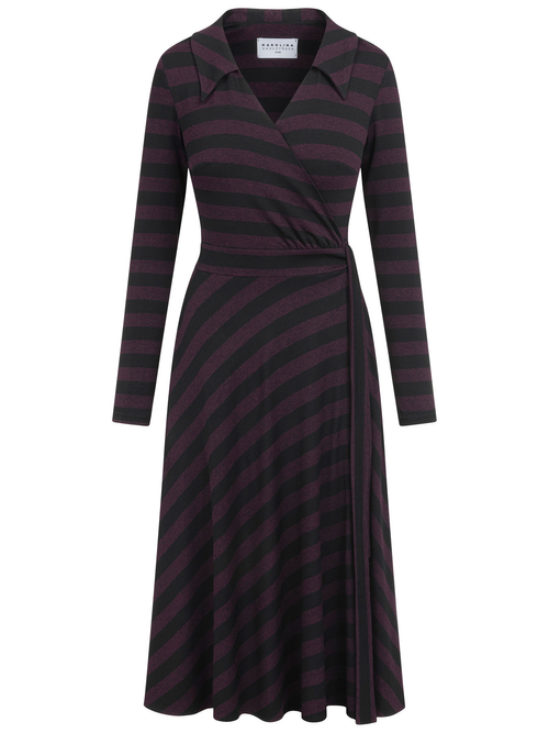 Rita - Sukienka w dziane paski z kołnierzykiem