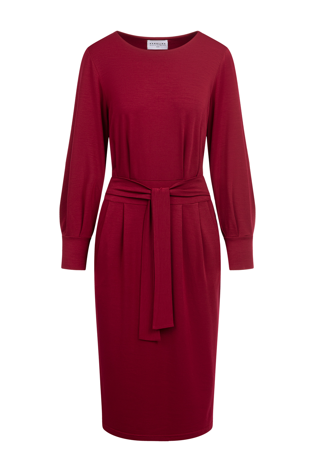 Cora Midi - Sukienka ołówkowa z zakładkami w kolorze PANTONE Rumba Red