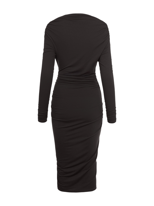 Corsica - Sukienka z przesuniętym marszczeniem ECOVERO™ gorzka czekolada