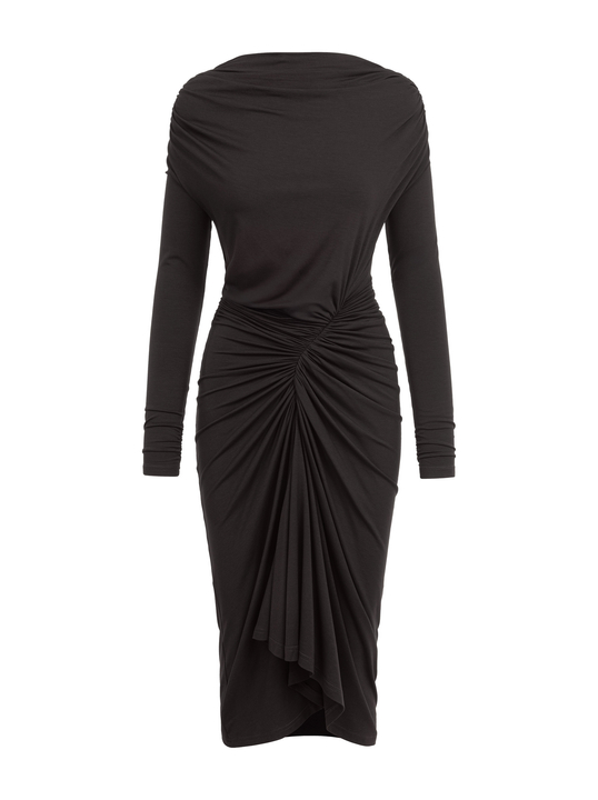 Corsica - Sukienka z przesuniętym marszczeniem ECOVERO™ gorzka czekolada