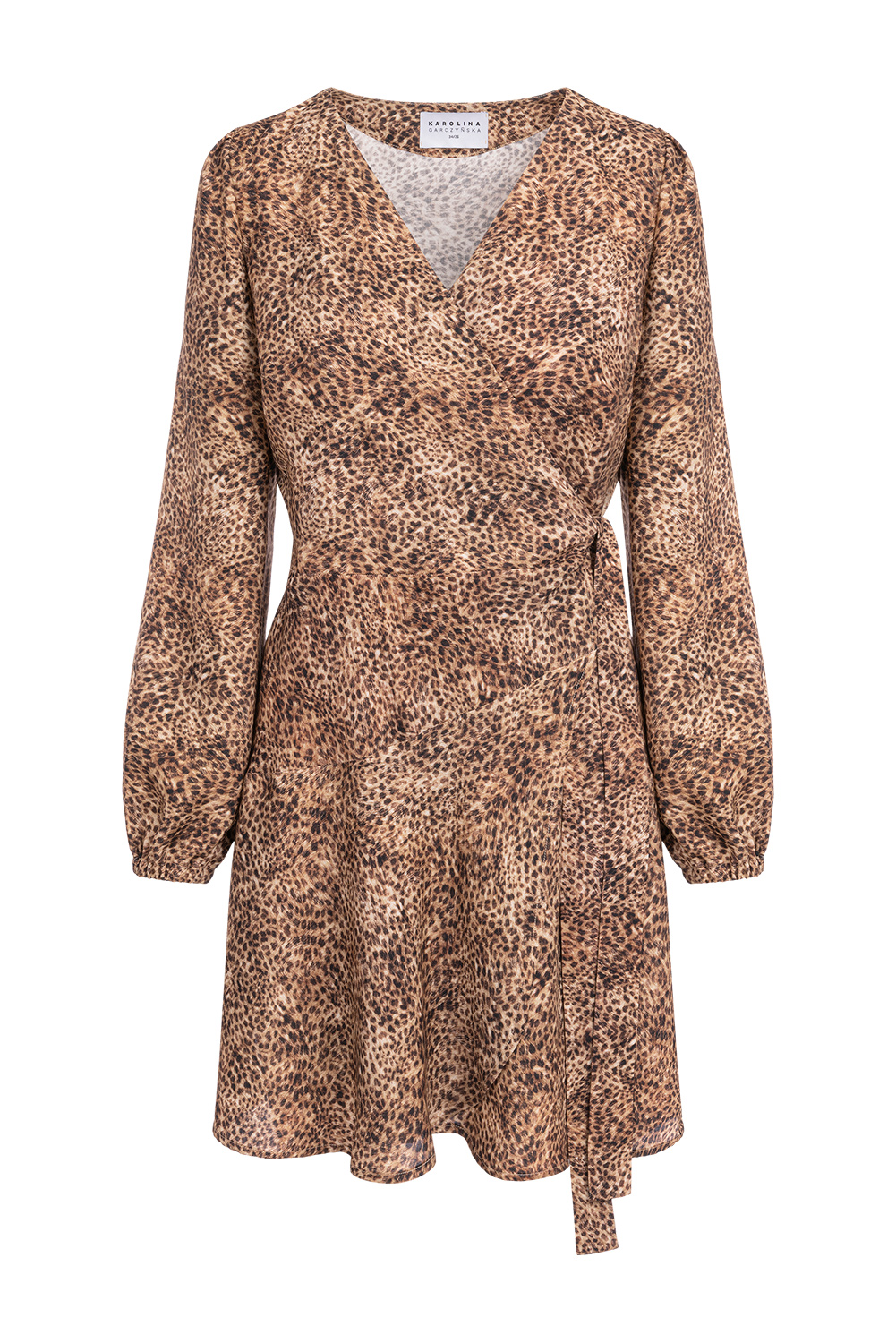 Gozo - Kopertowa sukienka mini z długim rękawem Safari