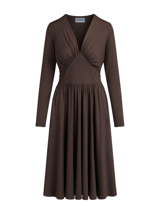 Kate - Klasyczna sukienka fit & flare AirJet orzechowy brąz