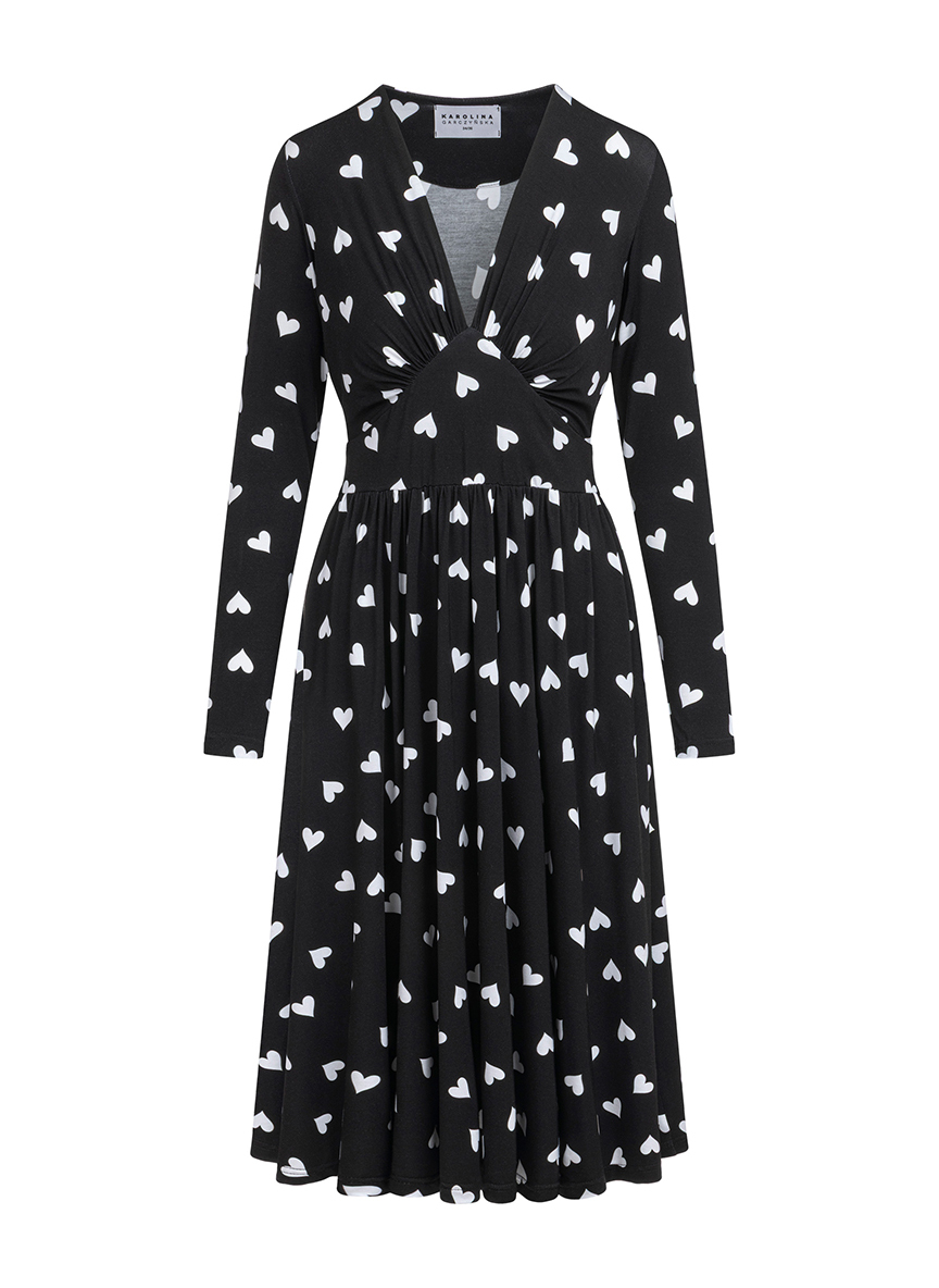 Kate - Rozkloszowana sukienka w serca z wiskozy premium Amour
