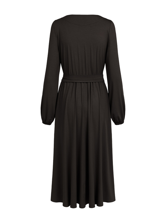 Scarlet - Ponadczasowa sukienka kopertowa ECOVERO™ gorzka czekolada