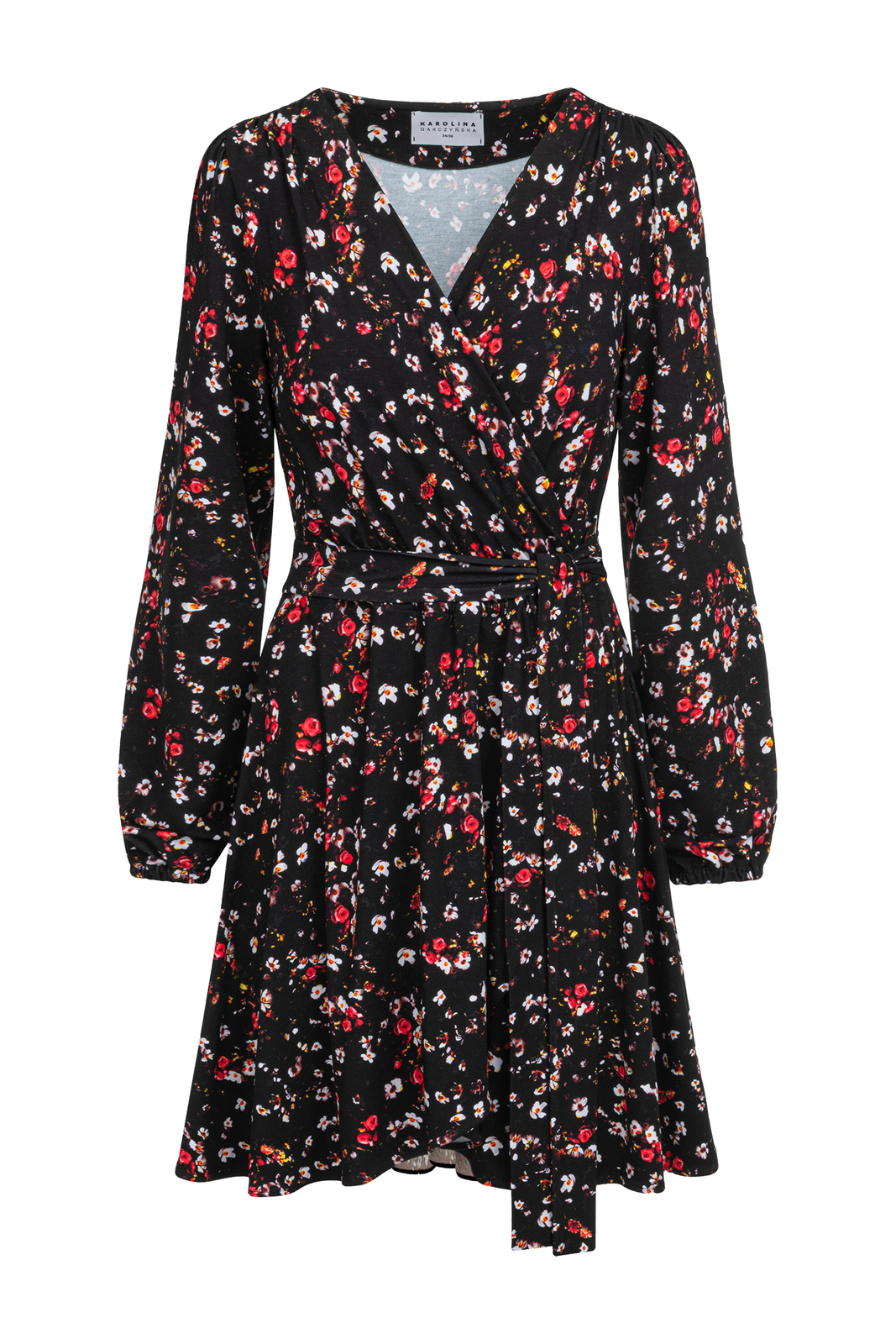 Scarlet Mini - Kopertowa rozkloszowana sukienka we wzorze Ditsy