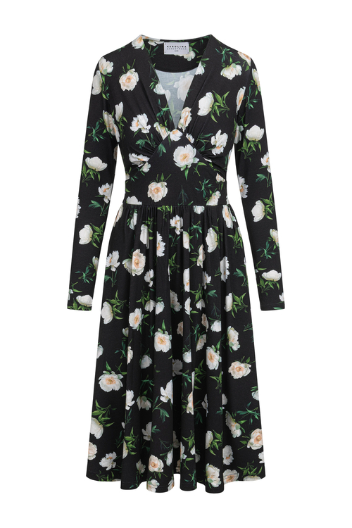 Kate Midi - Klasyczna rozkloszowana sukienka we wzorze Noir