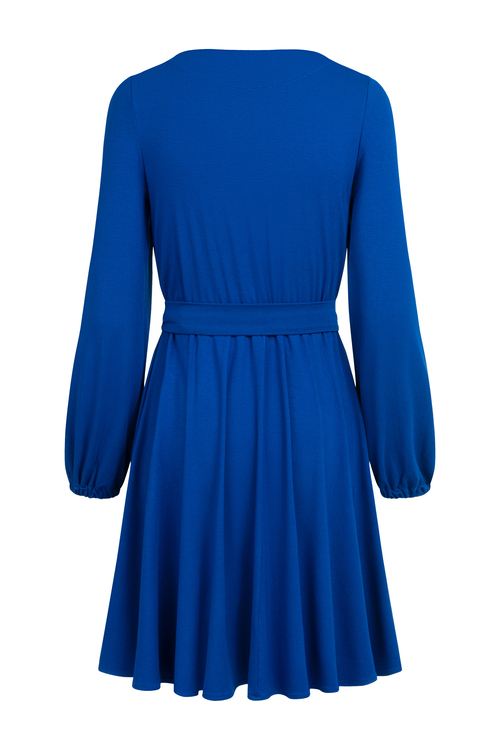 Scarlet Mini - Rozkloszowana sukienka kopertowa w kolorze Princess Blue