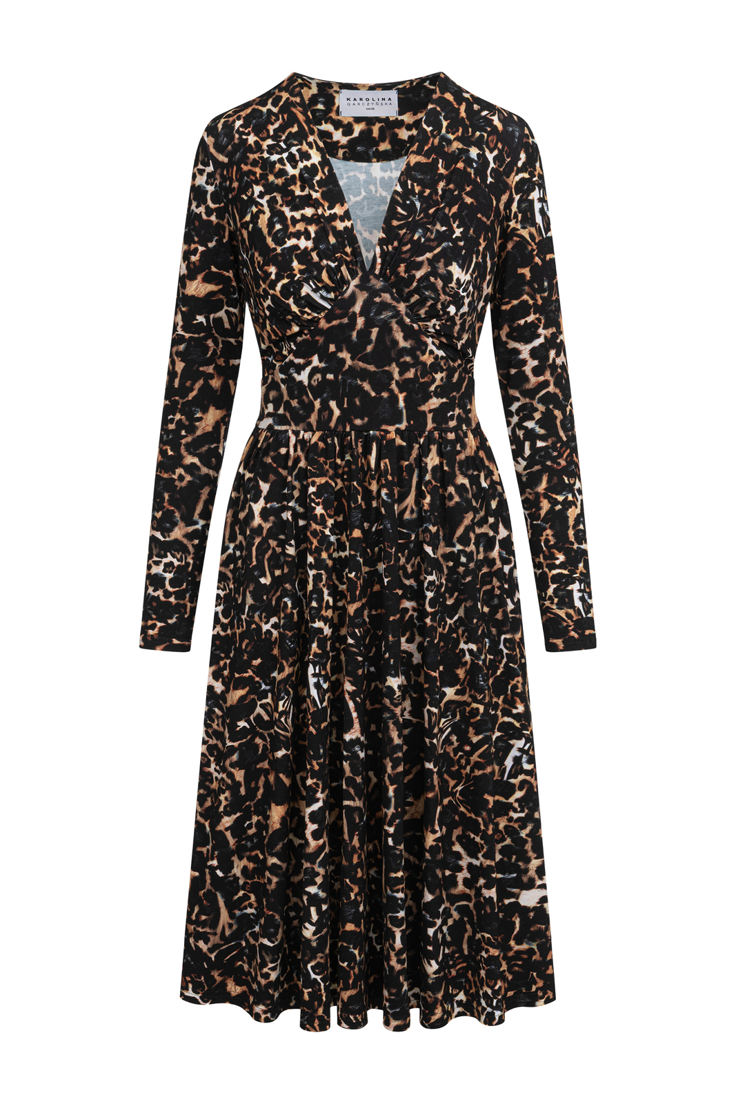 Kate Midi - Klasyczna rozkloszowana sukienka z dekoltem w serek we wzorze Wild Cat