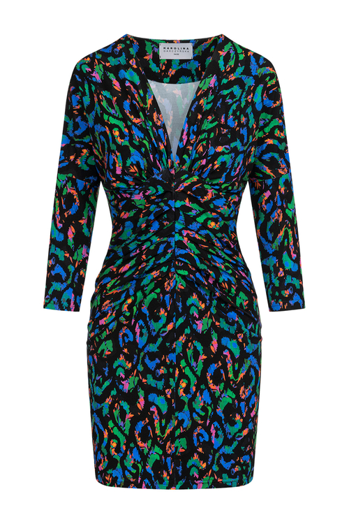Georgina Mini - Krótsza dopasowana sukienka z drapowaniem Contrasto