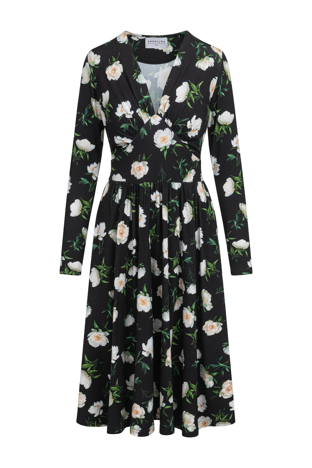 Kate Midi - Klasyczna rozkloszowana sukienka we wzorze Noir