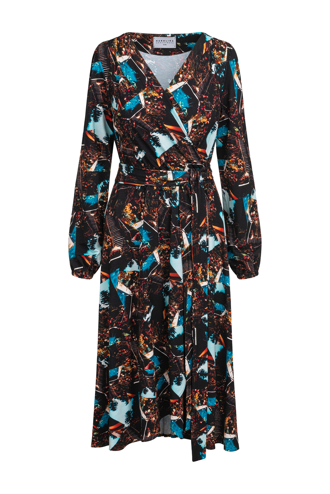 Scarlet Midi - rozkloszowana sukienka kopertowa we wzorze Casa del Mar