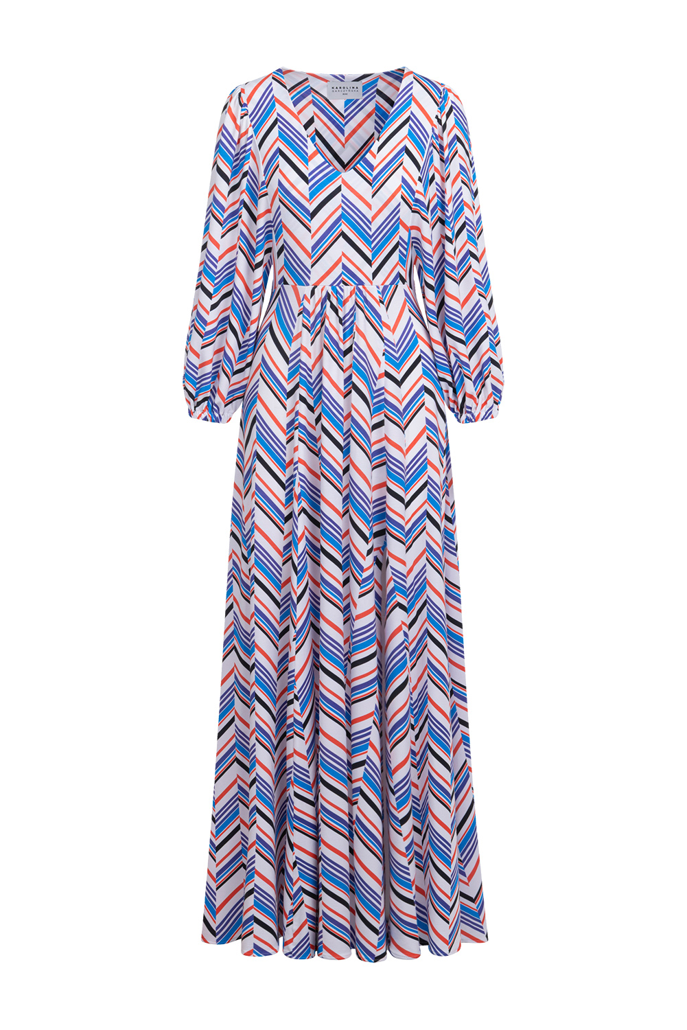 Tiffany Maxi - sukienka rozkloszowana z marszczonym rękawem we wzorze Herringbone