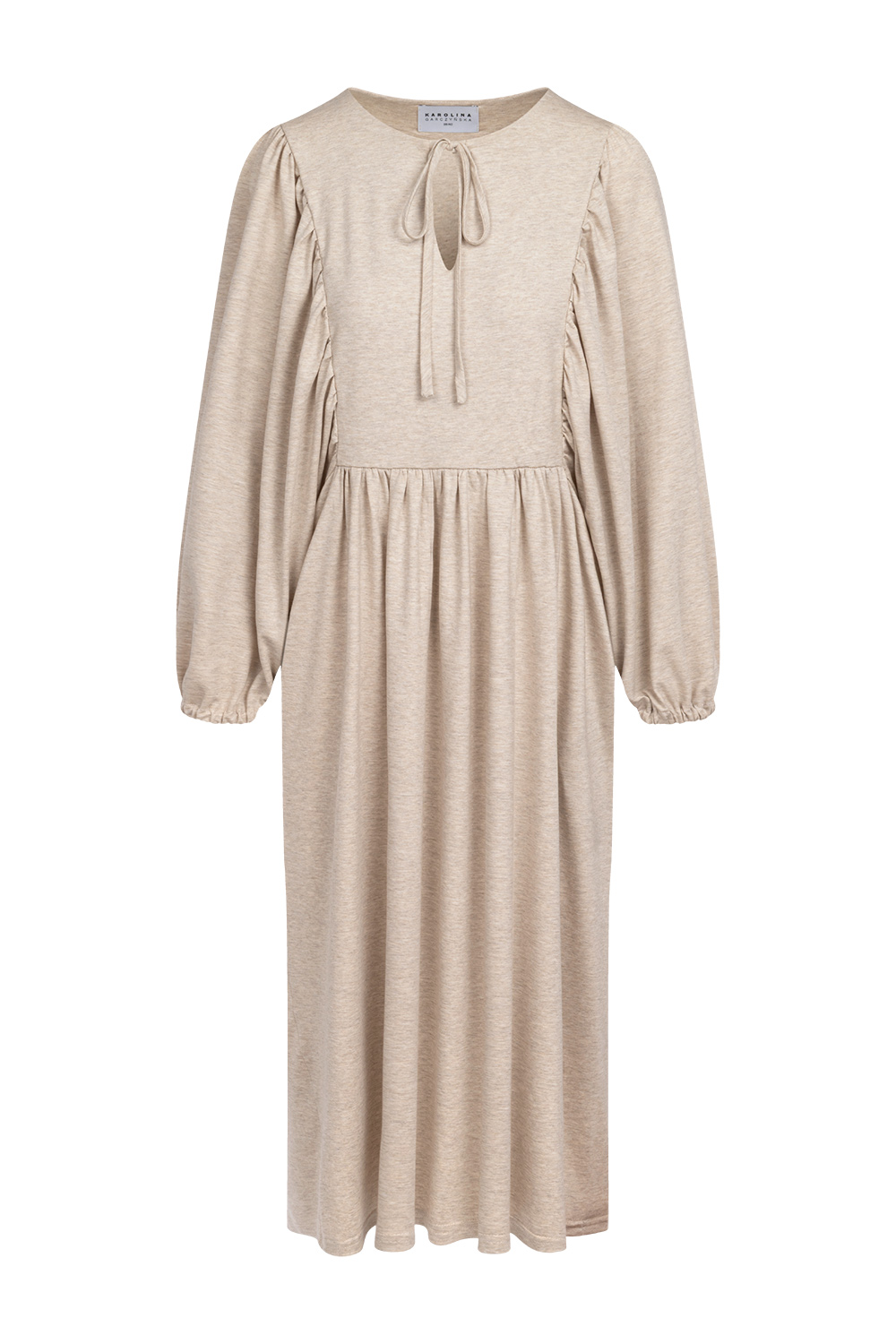 Reja Midi - luźna sukienka za kolano w kolorze piaskowym