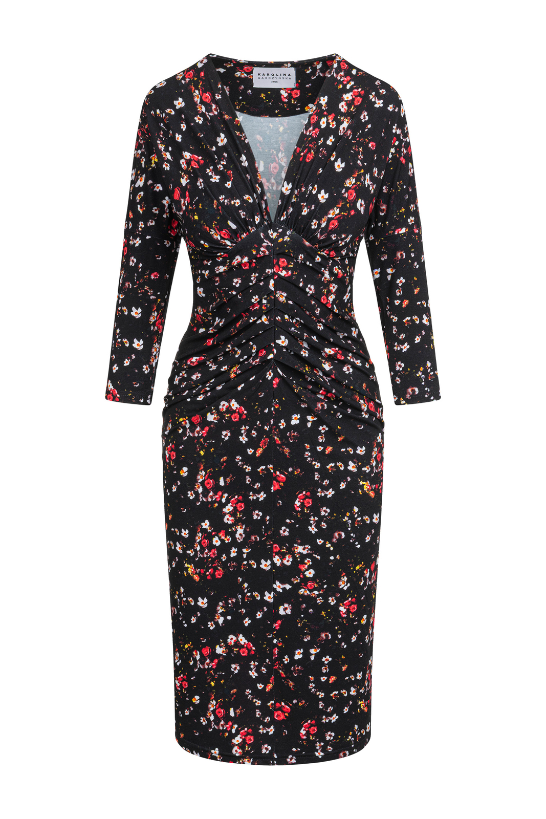 Georgina Midi - dopasowana sukienka z drapowaniem we wzorze Ditsy