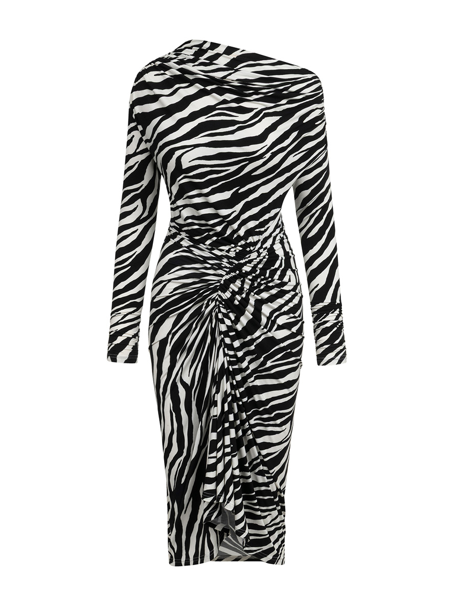 Corsica - Sukienka drapowana w zebrę z wiskozy premium