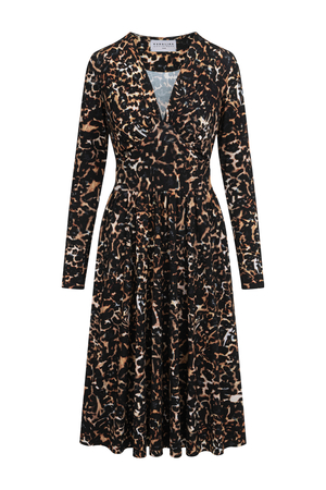 Kate Midi - Klasyczna rozkloszowana sukienka z dekoltem w serek we wzorze Wild Cat