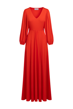 Tiffany Maxi - sukienka rozkloszowana z marszczonym rękawem kolorze PANTONE Poinciana