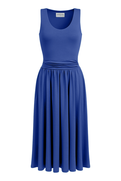 Astrid - Rozkloszowana sukienka midi na szerszych ramiączkach w kolorze PANTONE Spectrum Blue