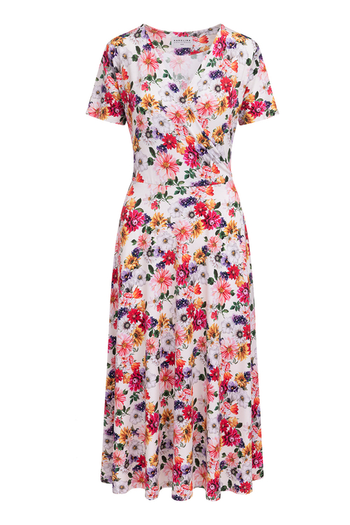Bella Maxi - Rozkloszowana sukienka kopertowa we wzorze Summer