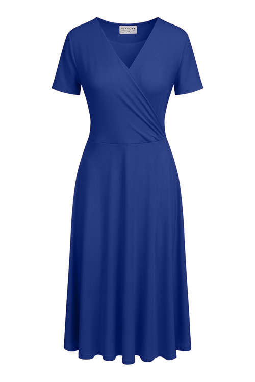 Bella Midi - Kopertowa sukienka z rozkloszowanym dołem PANTONE Spectrum Blue