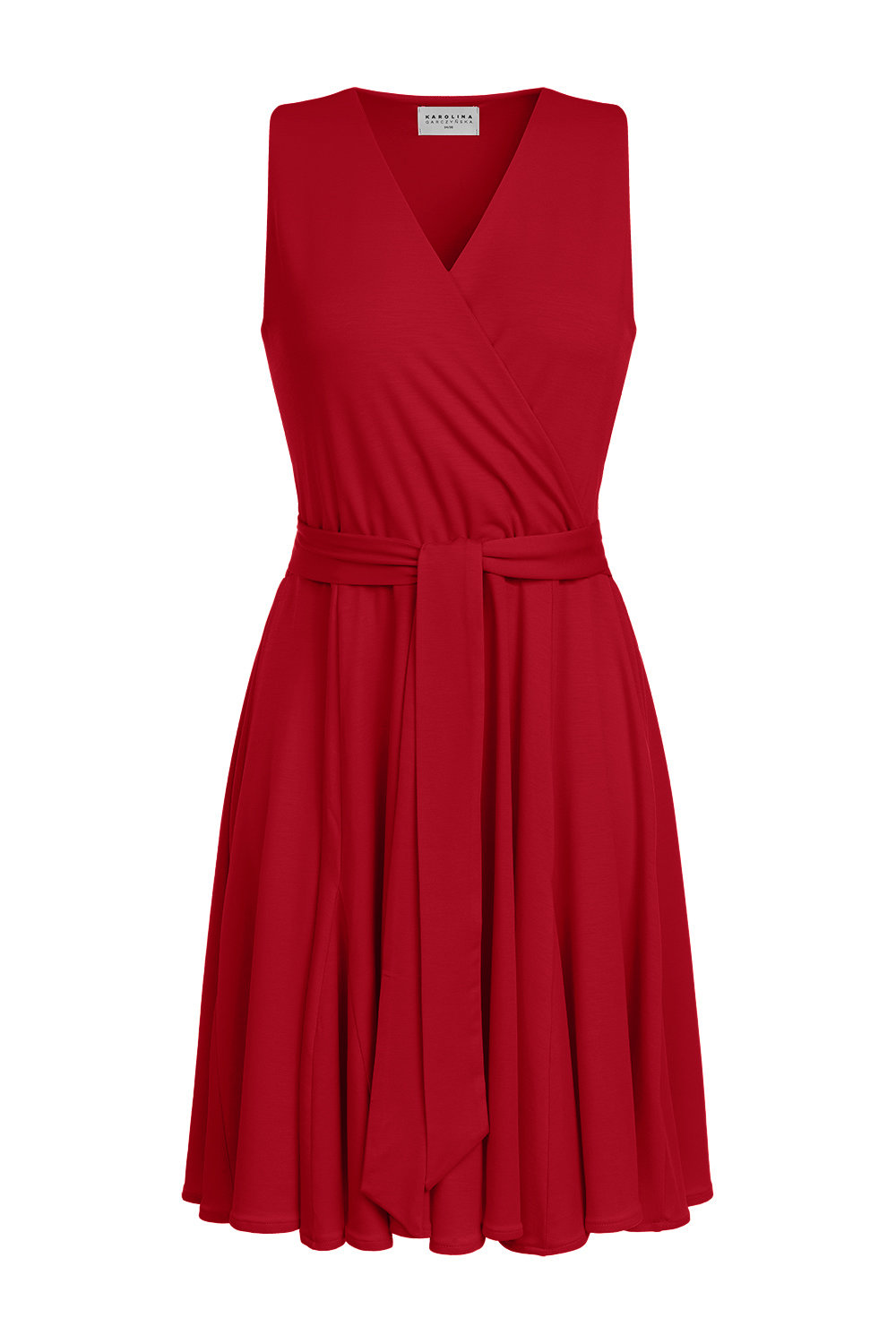 Gisele Mini - czerwona sukienka bez rękawów z godetami PANTONE Jester Red